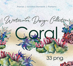 33张高清背景透明的北欧风水彩海鲜/珊瑚PNG图片：Seafood corals watercolor png
